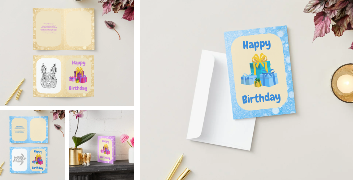 Signature Birthday Card Bundle with Colouring In Images - Advanced